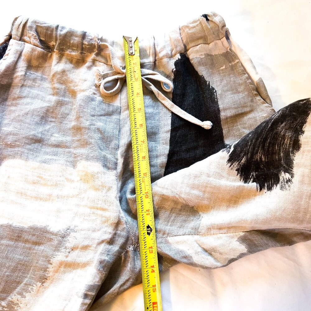 Tempo Paris Flora Silver Brush Stroke Linen Wide Leg Pull-On Pants Medium - Picture 11 of 14